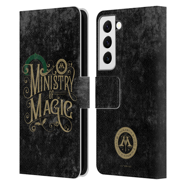 Harry Potter Locations Typography Ministry Of Magic Leather Book Wallet Case Cover For Samsung Galaxy S22 5G