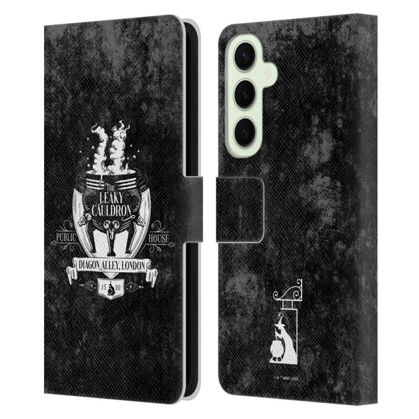 Harry Potter Locations Typography The Leaky Cauldron Leather Book Wallet Case Cover For Samsung Galaxy S25+