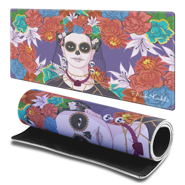 Frida Kahlo Floral Art Day of the Dead Gaming Office Desk PC Keyboard Mouse Mat Pad - L