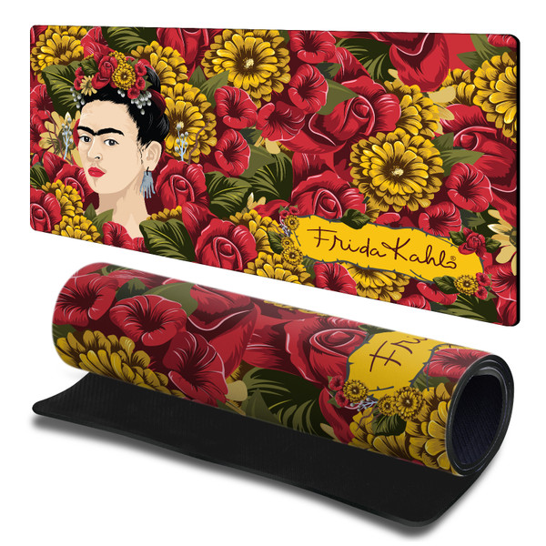 Frida Kahlo Mix Art Portrait Pattern Gaming Office Desk PC Keyboard Mouse Mat Pad 23.62 x 11.81 x 0.12 inches (600 x 300 mm) - L