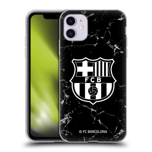 FC Barcelona Crest Patterns Black Marble Soft Gel Case for Apple iPhone 11