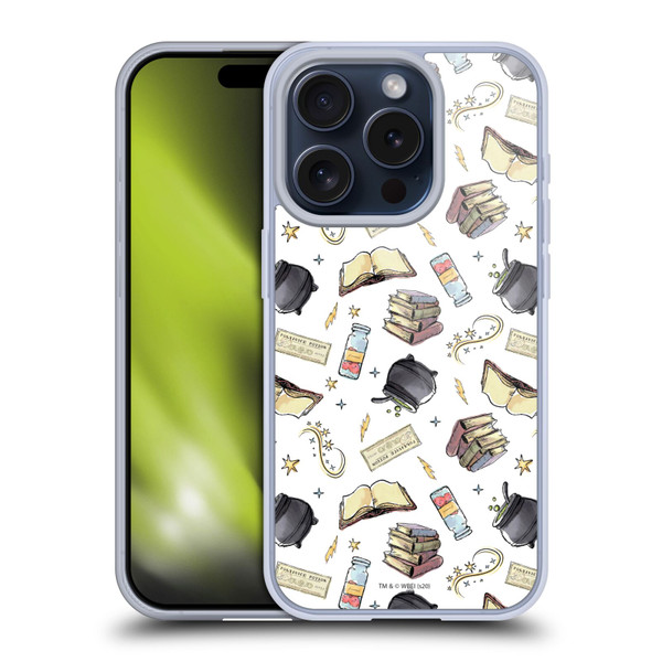 Harry Potter Deathly Hallows XIII Hogwarts Pattern Soft Gel Case for Apple iPhone 15 Pro