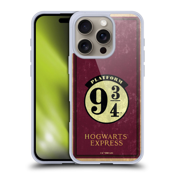Harry Potter Locations Typography Platform 9 3/4 Soft Gel Case for Apple iPhone 16 Pro