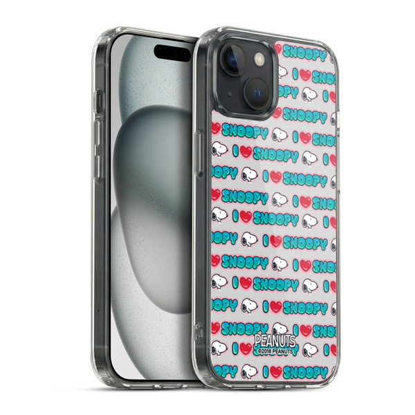 Peanuts Snoopy Boardwalk Airbrush I Love Pattern Soft Gel Case for Apple iPhone 15 Plus & MagSafe