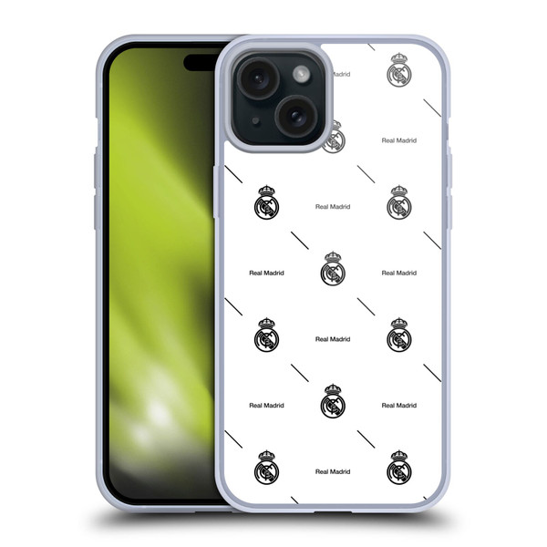 Real Madrid CF Legend Black Logo Pattern Soft Gel Case for Apple iPhone 15 Plus