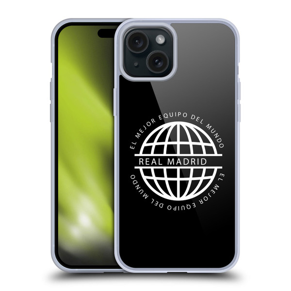 Real Madrid CF Legend White Logo Soft Gel Case for Apple iPhone 15 Plus
