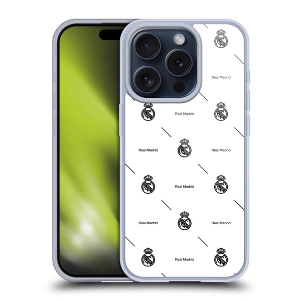 Real Madrid CF Legend Black Logo Pattern Soft Gel Case for Apple iPhone 15 Pro