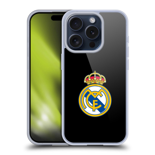 Real Madrid CF Origin Plain Logo Black Soft Gel Case for Apple iPhone 15 Pro