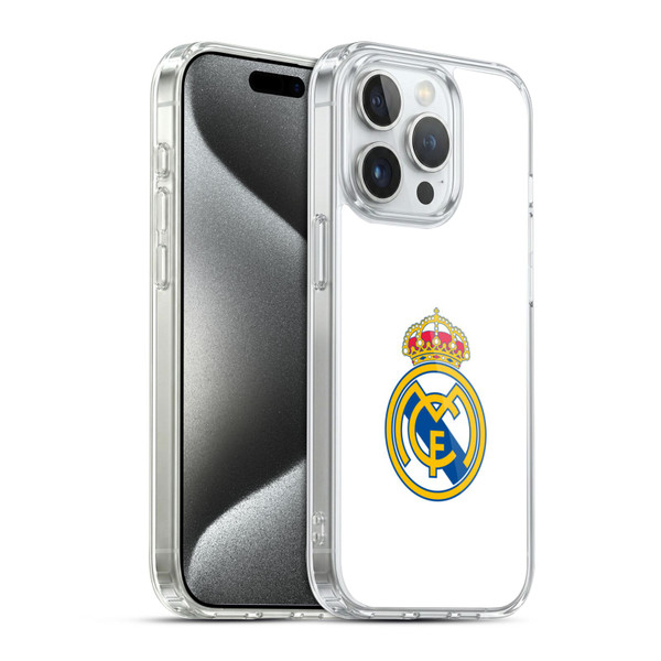 Real Madrid CF Origin Plain Logo White Soft Gel Case for Apple iPhone 15 Pro & MagSafe