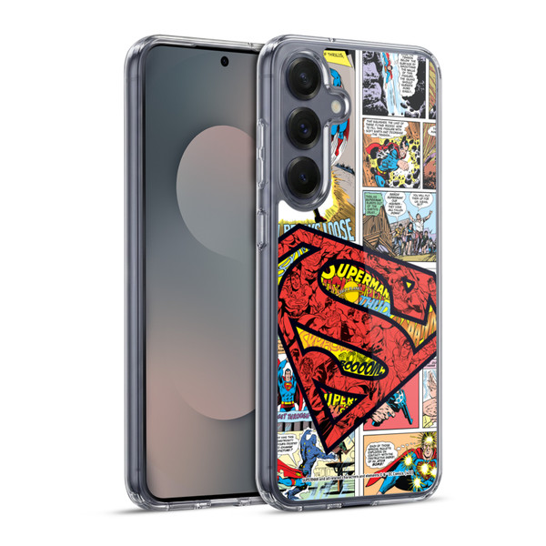 Superman DC Comics Comicbook Art Oversized Logo Soft Gel Case for Samsung Galaxy S25+ & MagSafe