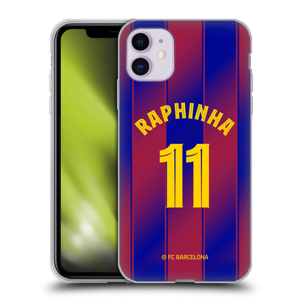 FC Barcelona 2025/26 Players Home Kit Raphinha Soft Gel Case for Apple iPhone 11