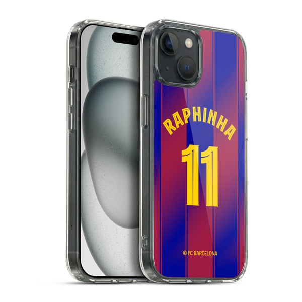 FC Barcelona 2025/26 Players Home Kit Raphinha Soft Gel Case for Apple iPhone 15 Plus & MagSafe