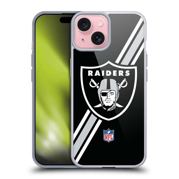NFL Las Vegas Raiders Logo Stripes Soft Gel Case for Apple iPhone 15