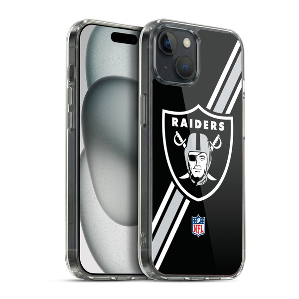 NFL Las Vegas Raiders Logo Stripes Soft Gel Case for Apple iPhone 15 Plus & MagSafe