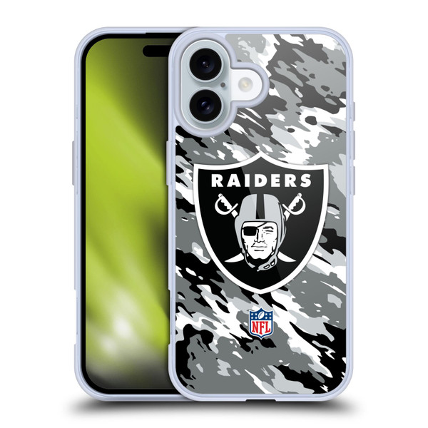 NFL Las Vegas Raiders Logo Camou Soft Gel Case for Apple iPhone 16 NFL Las Vegas Raiders Logo Camou Soft Gel Case for Apple iPhone 16
