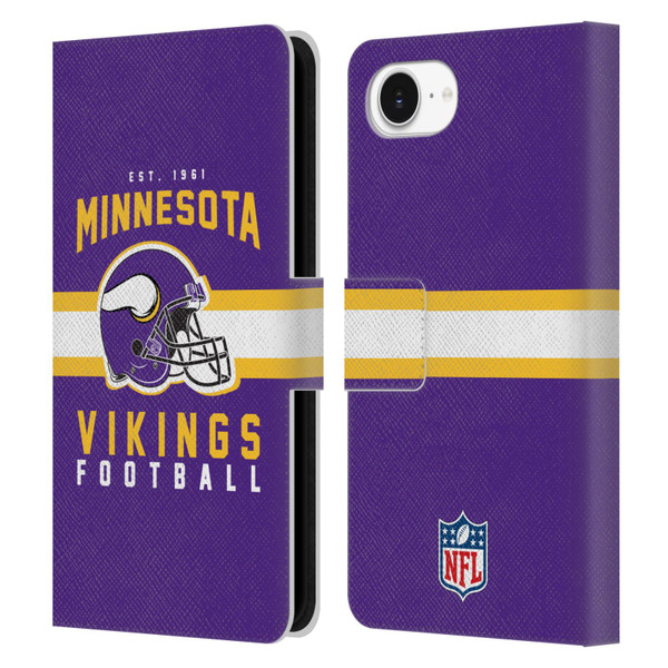 NFL Minnesota Vikings Graphics Helmet Typography Leather Book Wallet Case Cover For Apple iPhone 16e