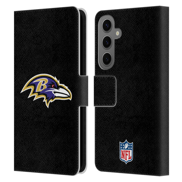 NFL Baltimore Ravens Logo Plain Leather Book Wallet Case Cover For Samsung Galaxy S25