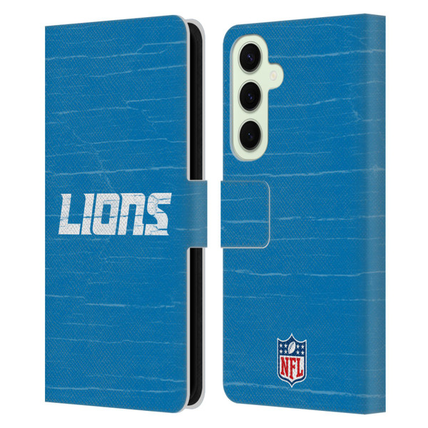 NFL Detroit Lions Logo Distressed Look Leather Book Wallet Case Cover For Samsung Galaxy S25+