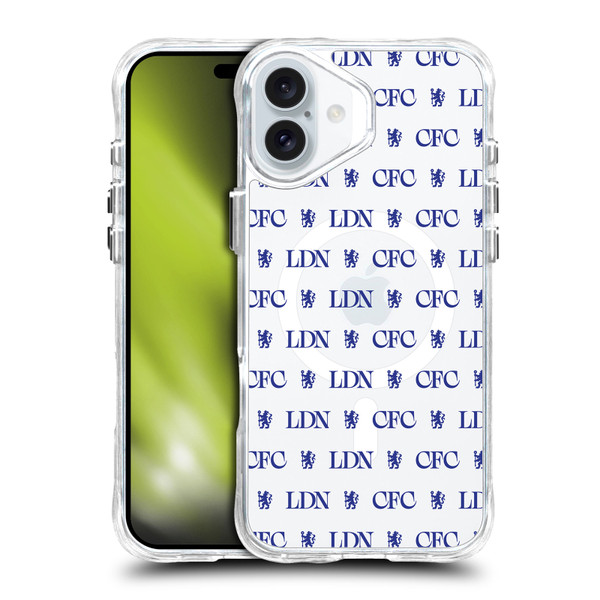 Chelsea Football Club Logo Icon Lions Pattern SHOCKPROOF BUMPER CASE COMPATIBLE WITH Apple iPhone 16 Plus & MAGSAFE