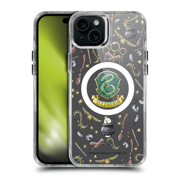 Harry Potter Magical Icons Slytherin Pattern SHOCKPROOF BUMPER CASE COMPATIBLE WITH Apple iPhone 15 Plus & MAGSAFE