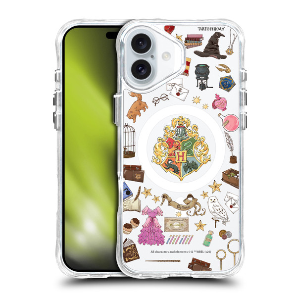 Harry Potter Magical Icons Hogwarts Pattern SHOCKPROOF BUMPER CASE COMPATIBLE WITH Apple iPhone 16 Plus & MAGSAFE
