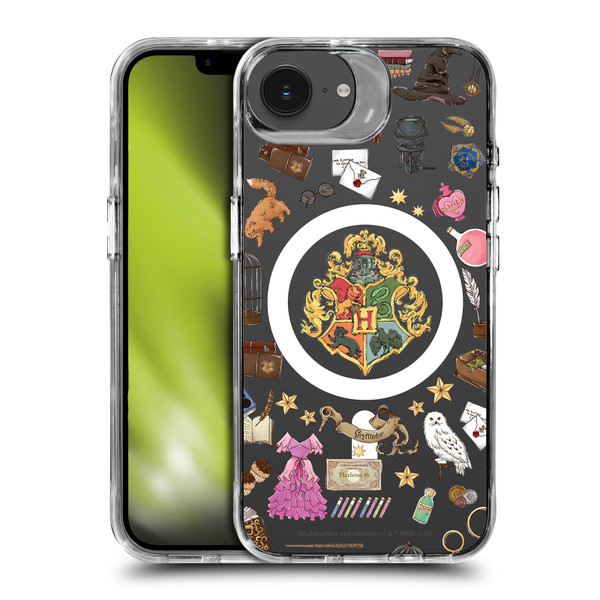 Harry Potter Magical Icons Hogwarts Pattern SHOCKPROOF BUMPER CASE COMPATIBLE WITH Apple iPhone 16e / Apple iPhone 17e & MAGSAFE