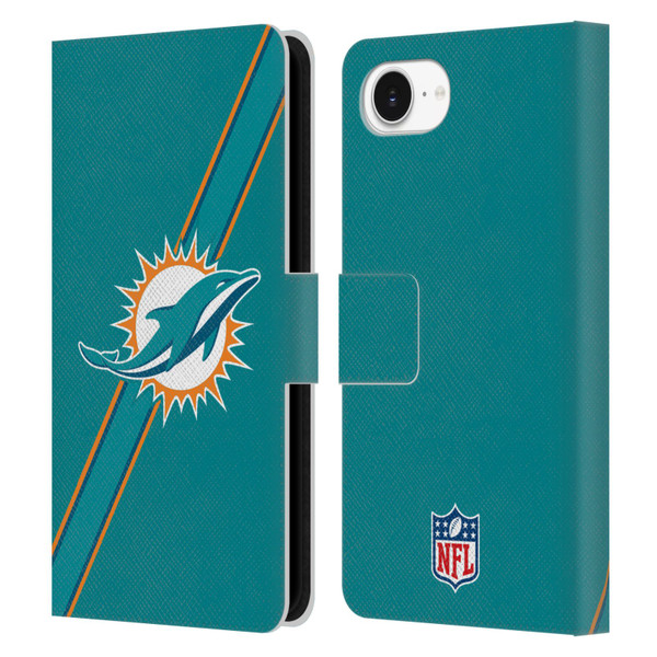 NFL Miami Dolphins Logo Stripes Leather Book Wallet Case Cover For Apple iPhone 16e