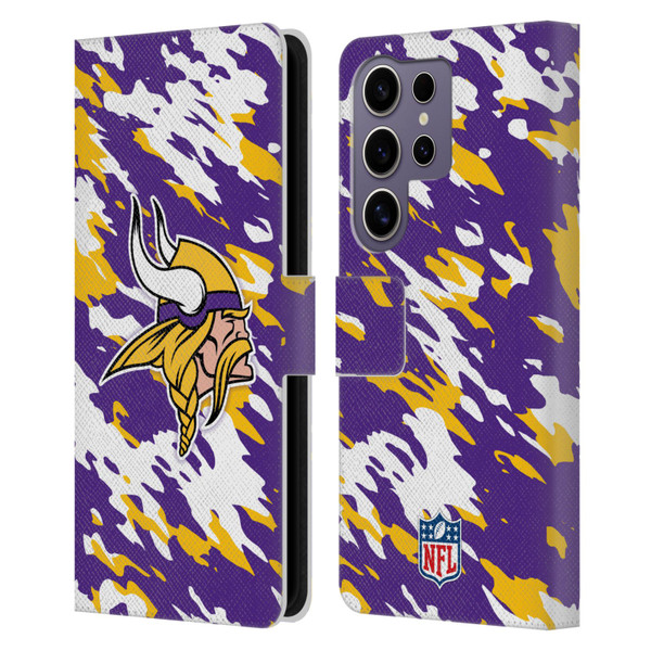 NFL Minnesota Vikings Logo Camou Leather Book Wallet Case Cover For Samsung Galaxy S25 Ultra