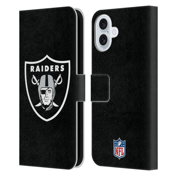 NFL Las Vegas Raiders Logo Plain Leather Book Wallet Case Cover For Apple iPhone 16 Plus