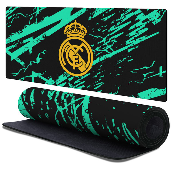 Real Madrid CF Badge Logo Pattern Gaming Office Desk PC Keyboard Mouse Mat Pad 37.4 x 15.75 x 0.16 inches (900 x 400 mm) - XL