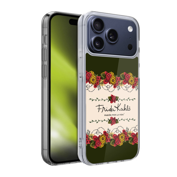Frida Kahlo Red Florals Border Soft Gel Case for Apple iPhone 17 Pro