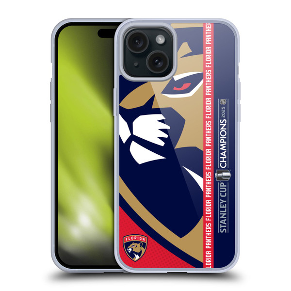 NHL 2025 Stanley Cup Champions Florida Panthers Oversized Soft Gel Case for Apple iPhone 15 Plus