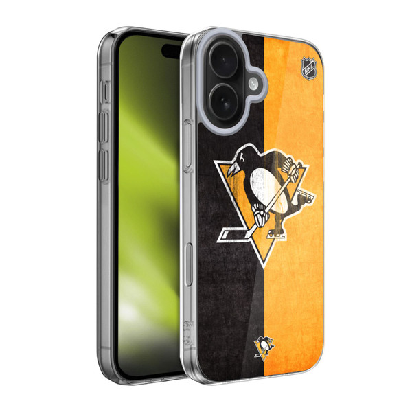 NHL Pittsburgh Penguins Half Distressed Soft Gel Case for Apple iPhone 17 NHL Pittsburgh Penguins Half Distressed Soft Gel Case for Apple iPhone 17