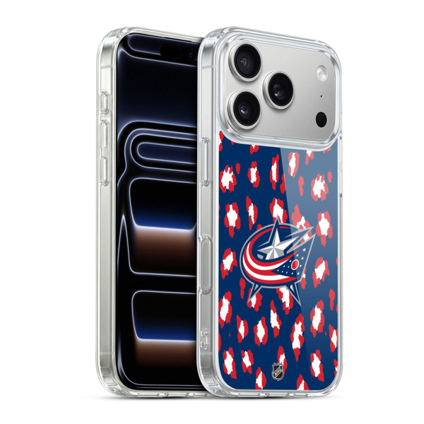 NHL Columbus Blue Jackets Leopard Pattern Soft Gel Case for Apple iPhone 17 Pro