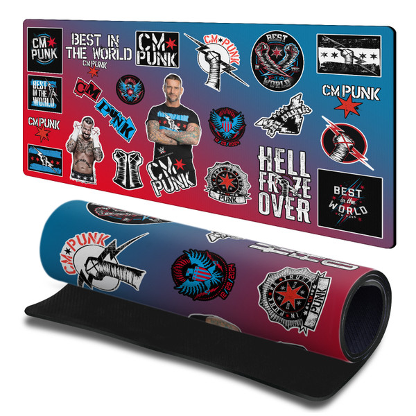 WWE CM Punk Sticker Collage Gaming Office Desk PC Keyboard Mouse Mat Pad 23.62 x 11.81 x 0.12 inches (600 x 300 mm) - L