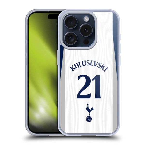 Tottenham Hotspur F.C. 2025/26 Players Home Kit 1st Group Dejan Kulusevski Soft Gel Case for Apple iPhone 15 Pro