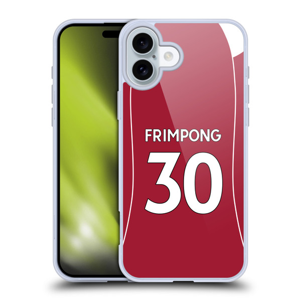 Liverpool Football Club 2025/26 Players Home Kit 1st Group Jeremie Frimpong Soft Gel Case for Apple iPhone 16 Plus Liverpool Football Club 2025/26 Players Home Kit 1st Group Jeremie Frimpong Soft Gel Case for Apple iPhone 16 Plus