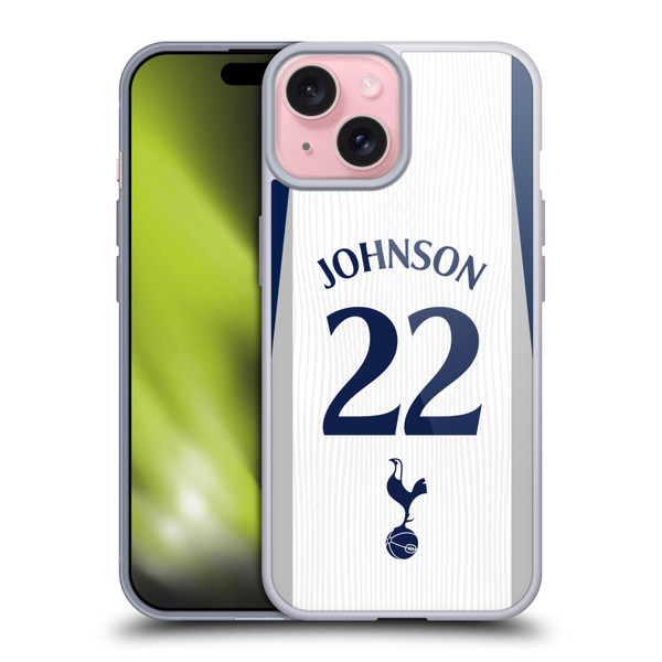 Tottenham Hotspur F.C. 2025/26 Players Home Kit 2nd Group Brennan Johnson Soft Gel Case for Apple iPhone 15