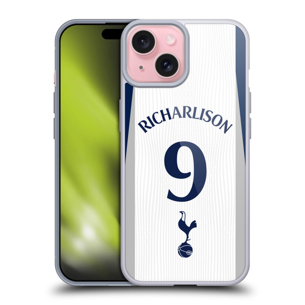 Tottenham Hotspur F.C. 2025/26 Players Home Kit 2nd Group Richarlison Soft Gel Case for Apple iPhone 15