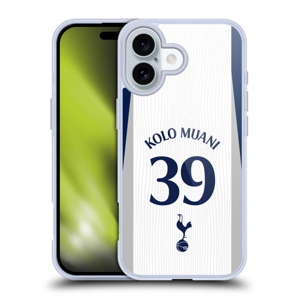 Tottenham Hotspur F.C. 2025/26 Players Home Kit 2nd Group Randal Kolo Muani Soft Gel Case for Apple iPhone 16