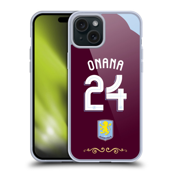 Aston Villa Football Club 2025/26 Players Home Kit Amadou Onana Soft Gel Case for Apple iPhone 15 Plus