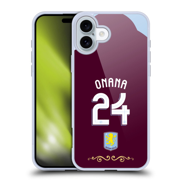 Aston Villa Football Club 2025/26 Players Home Kit Amadou Onana Soft Gel Case for Apple iPhone 16 Plus