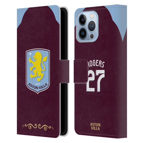 Aston Villa Football Club 2025/26 Players Home Kit Morgan Rogers Leather Book Wallet Case Cover For Apple iPhone 13 Pro Max