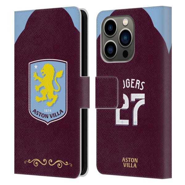 Aston Villa Football Club 2025/26 Players Home Kit Morgan Rogers Leather Book Wallet Case Cover For Apple iPhone 14 Pro