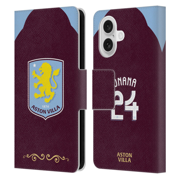 Aston Villa Football Club 2025/26 Players Home Kit Amadou Onana Leather Book Wallet Case Cover For Apple iPhone 16