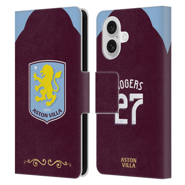 Aston Villa Football Club 2025/26 Players Home Kit Morgan Rogers Leather Book Wallet Case Cover For Apple iPhone 16