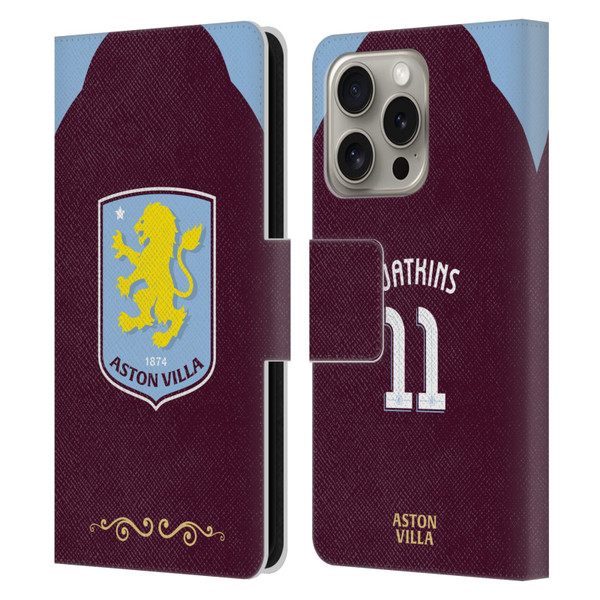 Aston Villa Football Club 2025/26 Players Home Kit Ollie Watkins Leather Book Wallet Case Cover For Apple iPhone 16 Pro