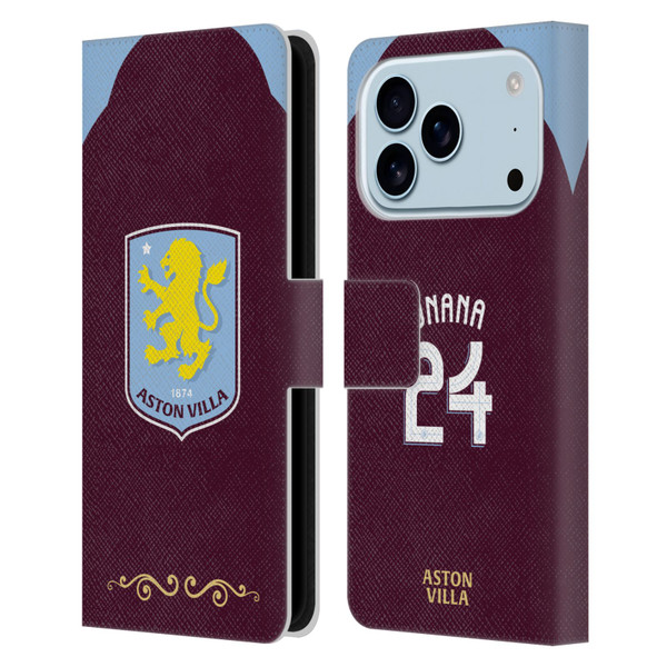 Aston Villa Football Club 2025/26 Players Home Kit Amadou Onana Leather Book Wallet Case Cover For Apple iPhone 17 Pro