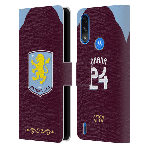 Aston Villa Football Club 2025/26 Players Home Kit Amadou Onana Leather Book Wallet Case Cover For Motorola Moto E7 Power / Moto E7i Power