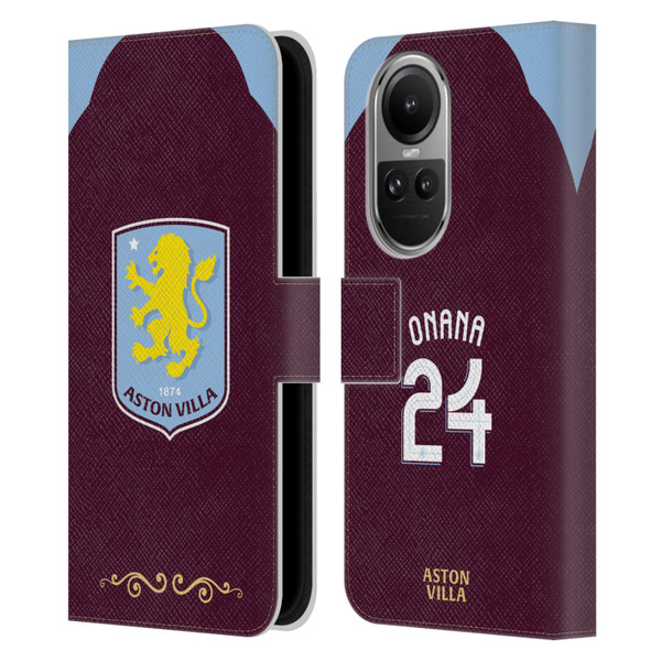 Aston Villa Football Club 2025/26 Players Home Kit Amadou Onana Leather Book Wallet Case Cover For OPPO Reno10 5G / Reno10 Pro 5G